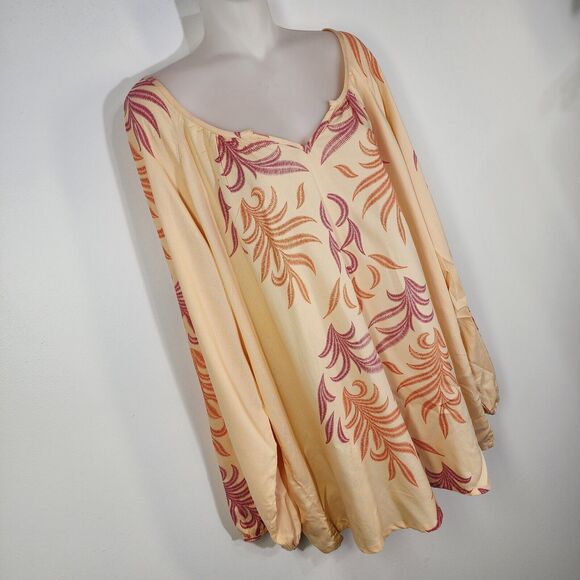 Lascana for Venus Tunic Top XL Orange Pink Long Sleeve V Neck Floral Coverup - Picture 4 of 12